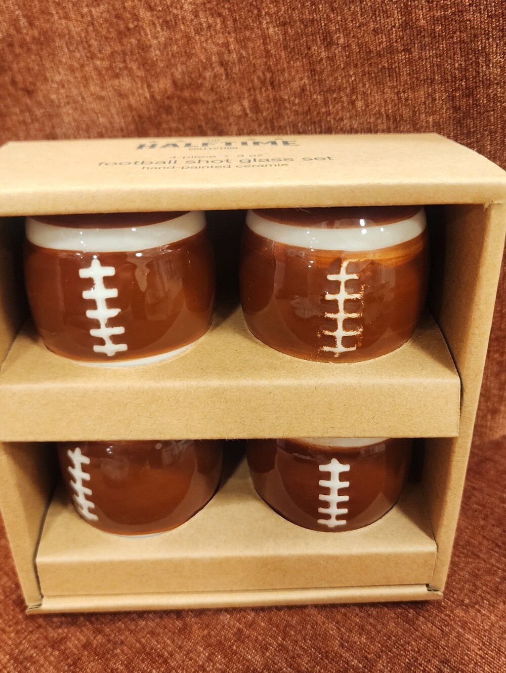 Mainstays Brown Ceramic Football Shot Glass Set with White Laces